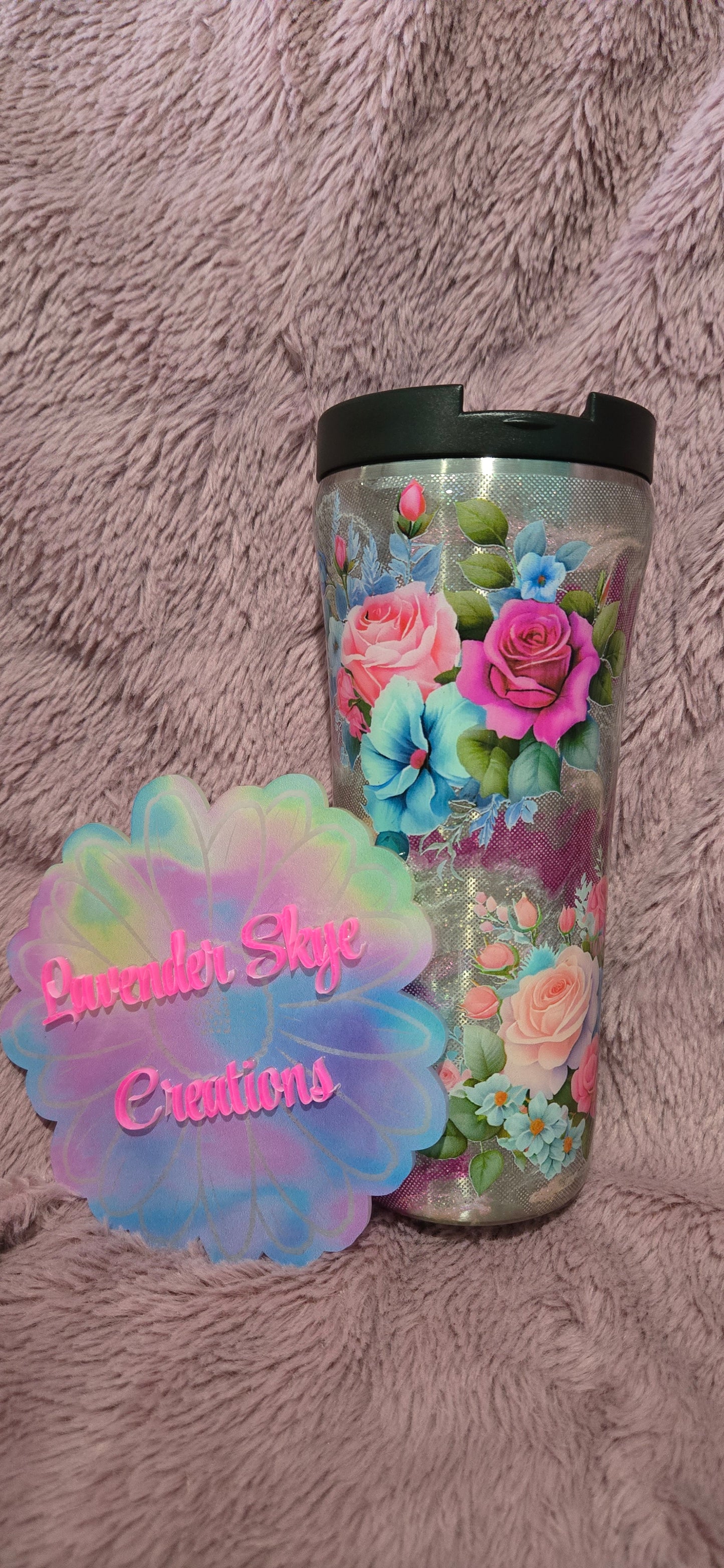 16oz Travel Mug {Dragonfruit Ink Swirl w/ Flowers