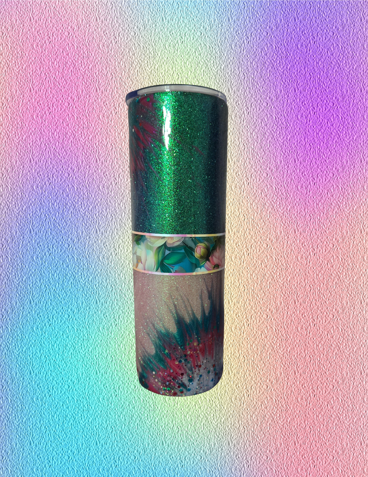 RTS 30oz Skinny {Emerald/Fuschia Boujie Burst w/ Glow}