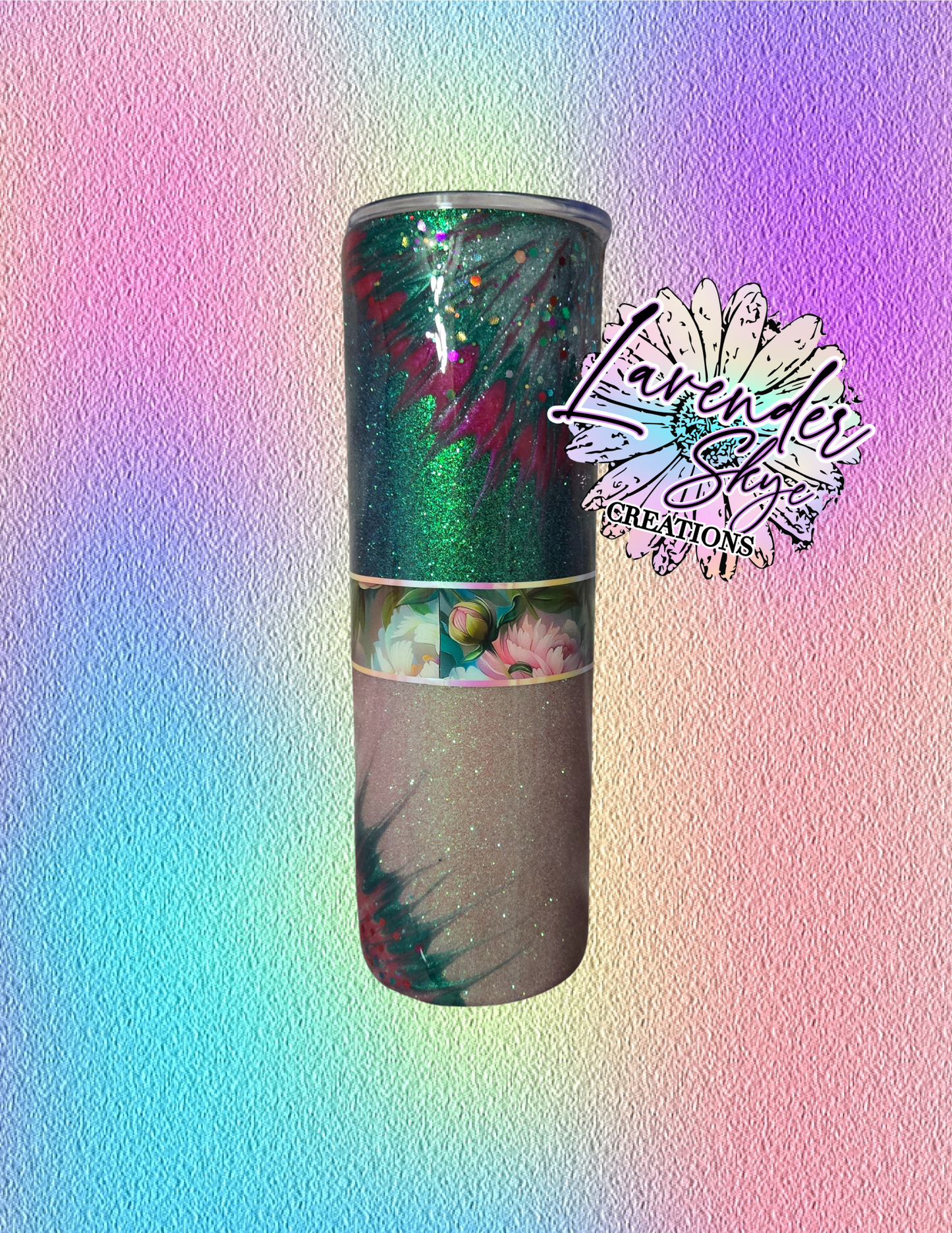 RTS 30oz Skinny {Emerald/Fuschia Boujie Burst w/ Glow}