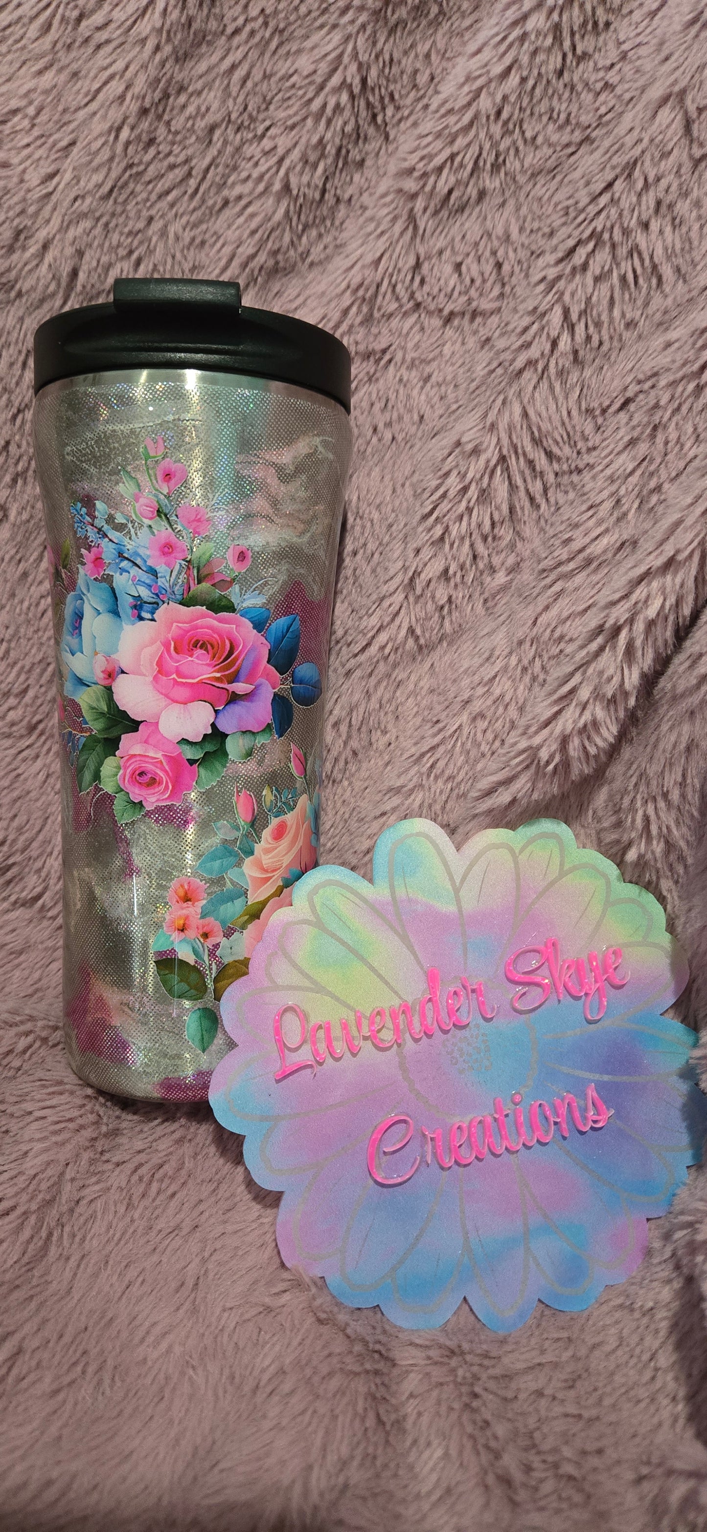 16oz Travel Mug {Dragonfruit Ink Swirl w/ Flowers