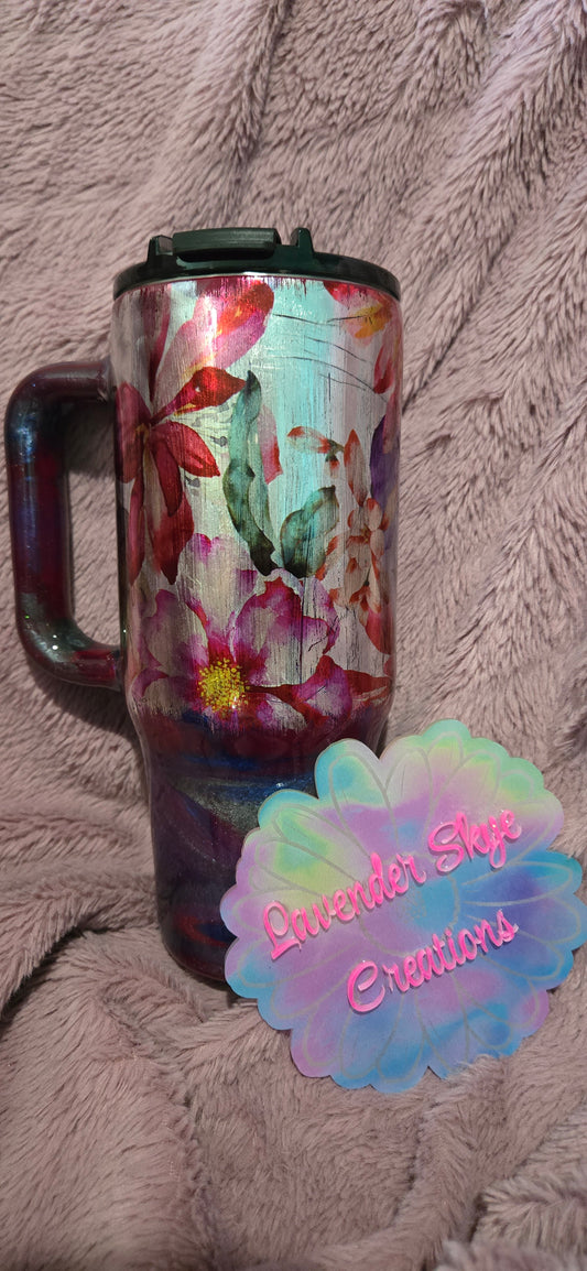 40oz Big Swig {Purple Foil Flowers}