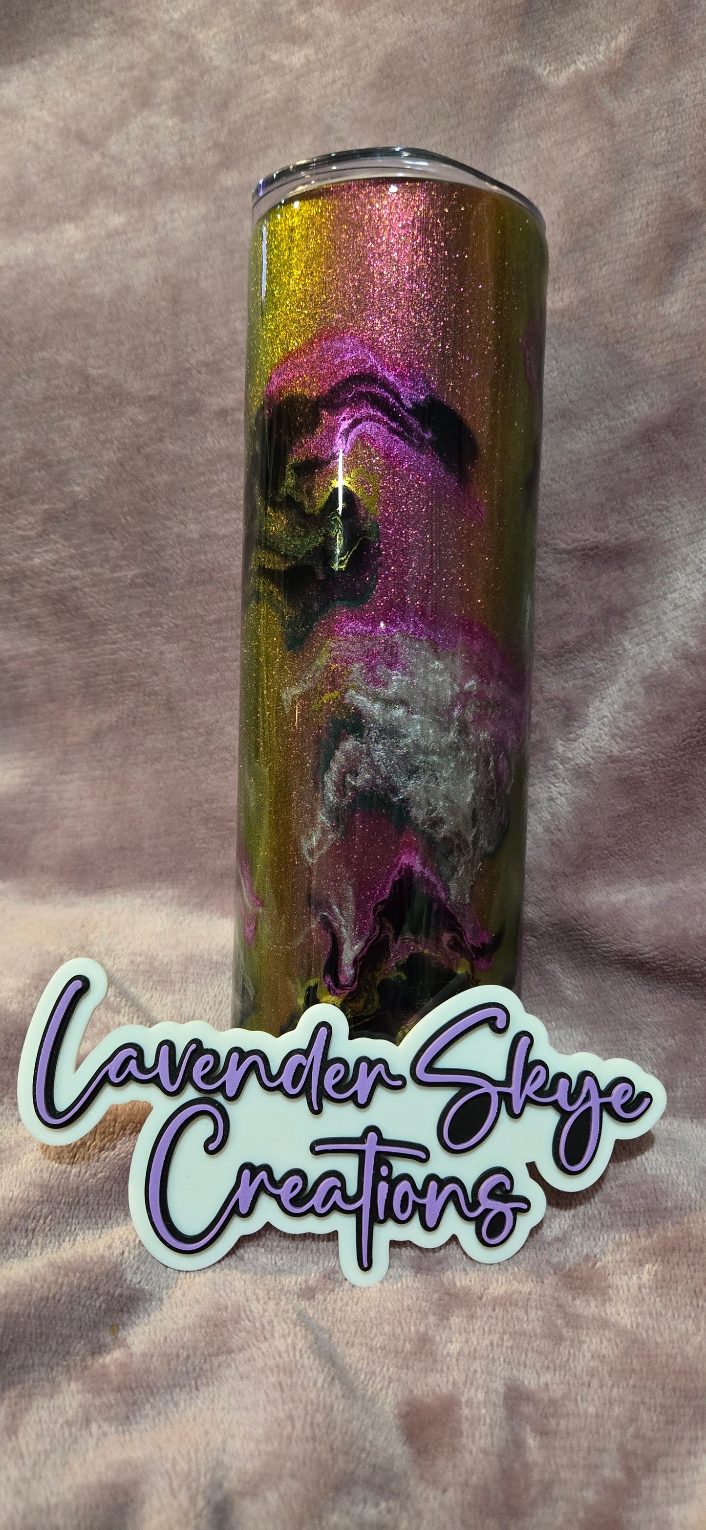 RTS 20oz Skinny {Fuschia & Gold Ink Swirl w/ Glow}
