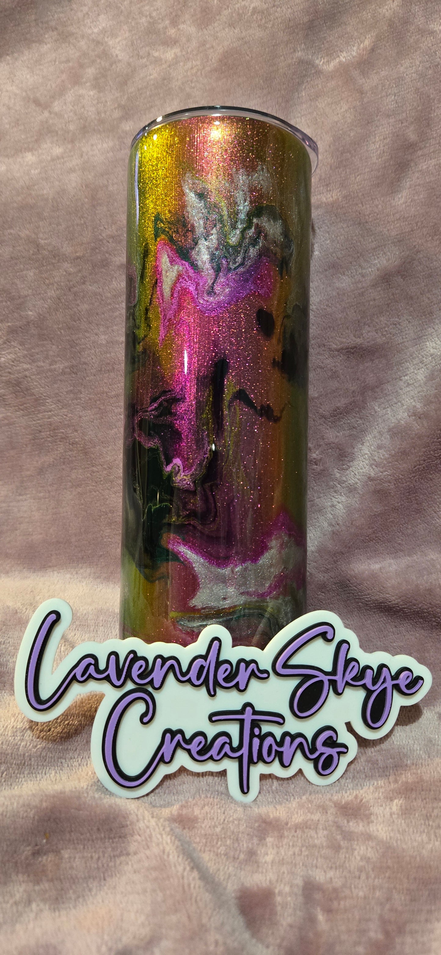 RTS 20oz Skinny {Fuschia & Gold Ink Swirl w/ Glow}