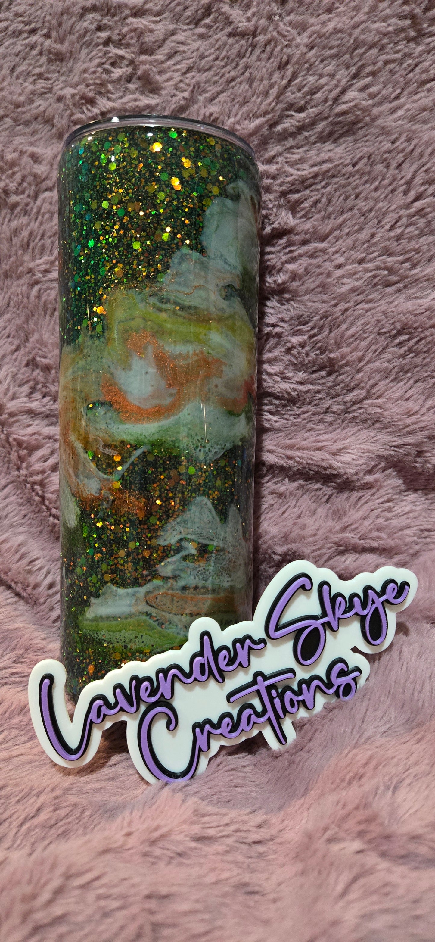 20oz Skinny {Orange/Green Ink Swirl w/ Glow}