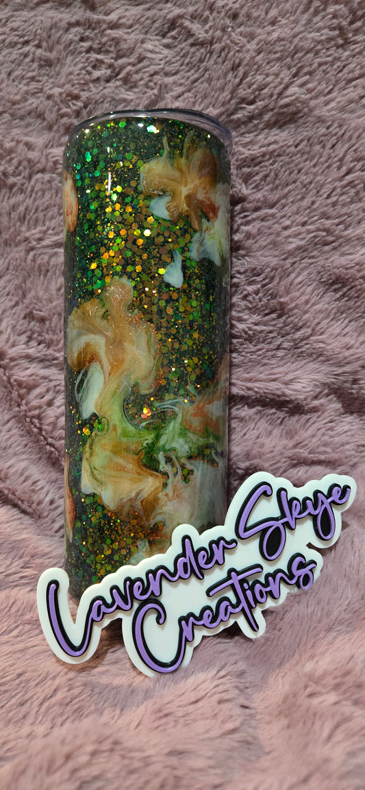 RTS 20oz Skinny {Orange/Green Ink Swirl w/ Glow}