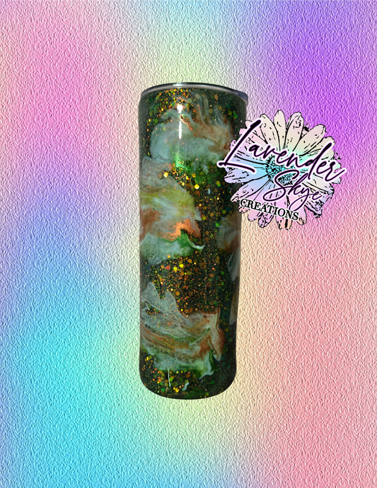 RTS 20oz Skinny {Orange/Green Ink Swirl w/ Glow}