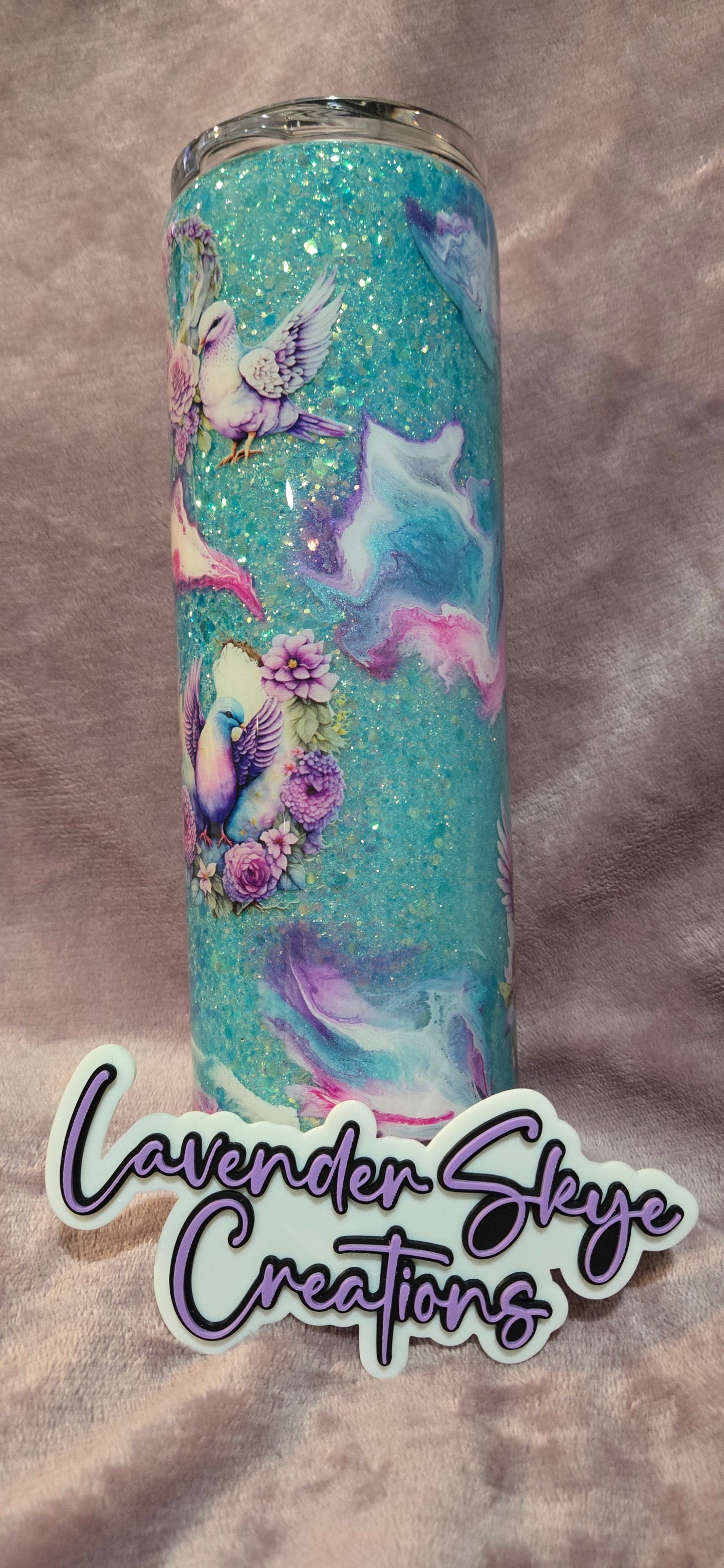 RTS 30oz Skinny {Bora Bora Birds & Ink Swirl}