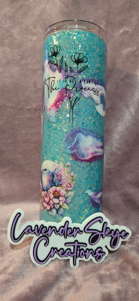 RTS 30oz Skinny {Bora Bora Birds & Ink Swirl}