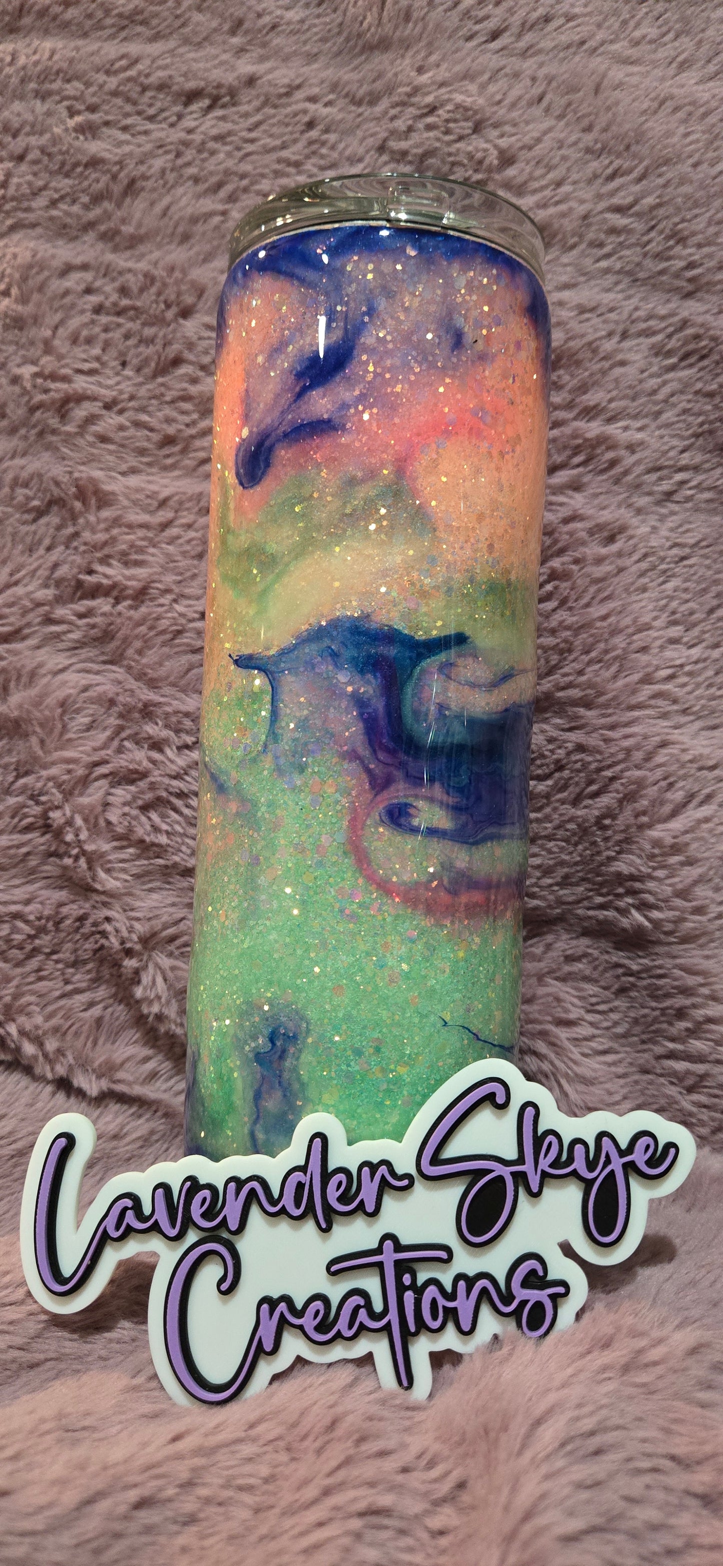 30oz Duo {Coral/Mint-Ocean Blue Ink Swirl w/ Glow}