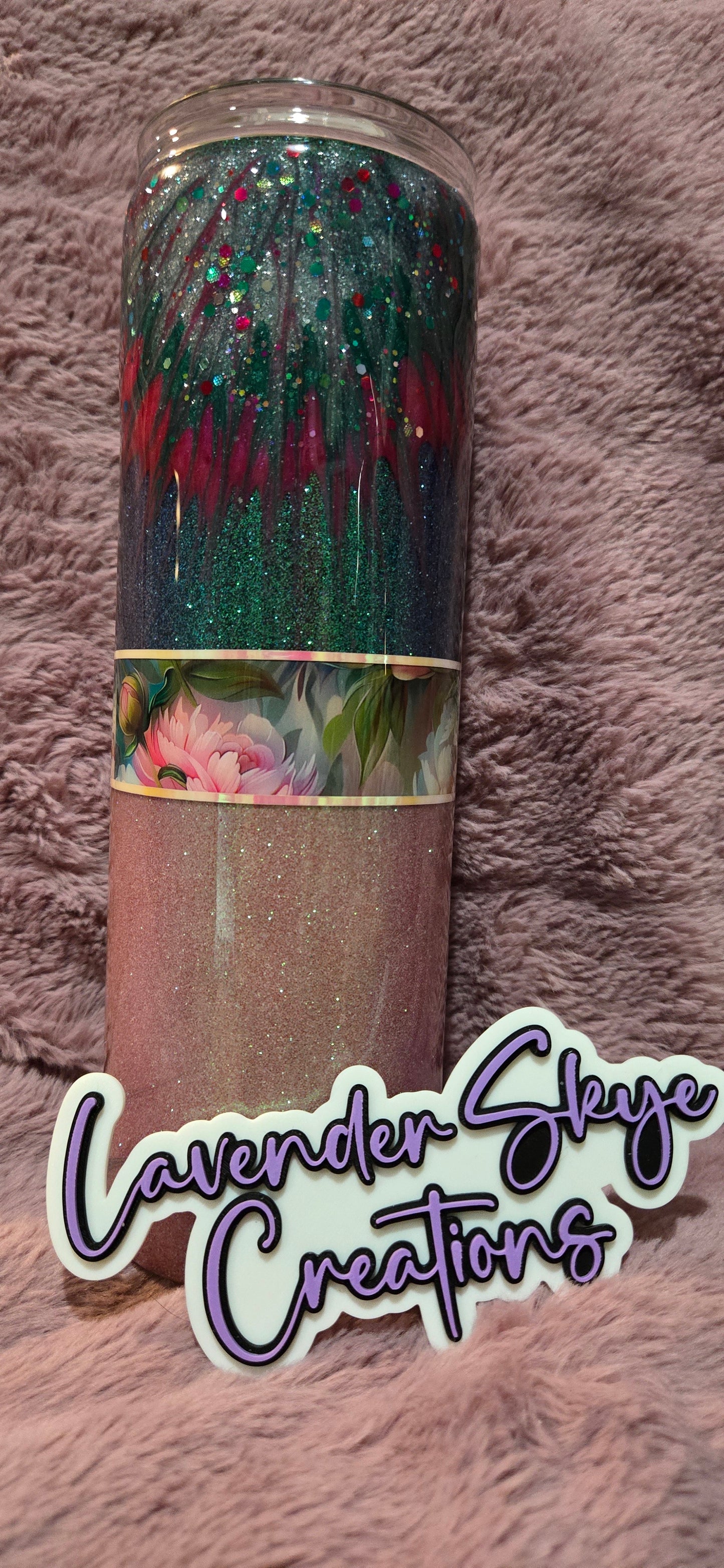 30oz Skinny {Emerald/Fuschia Boujie Burst w/ Glow}
