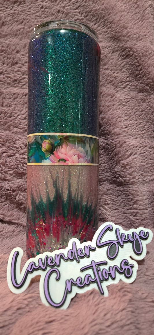 RTS 30oz Skinny {Emerald/Fuschia Boujie Burst w/ Glow}