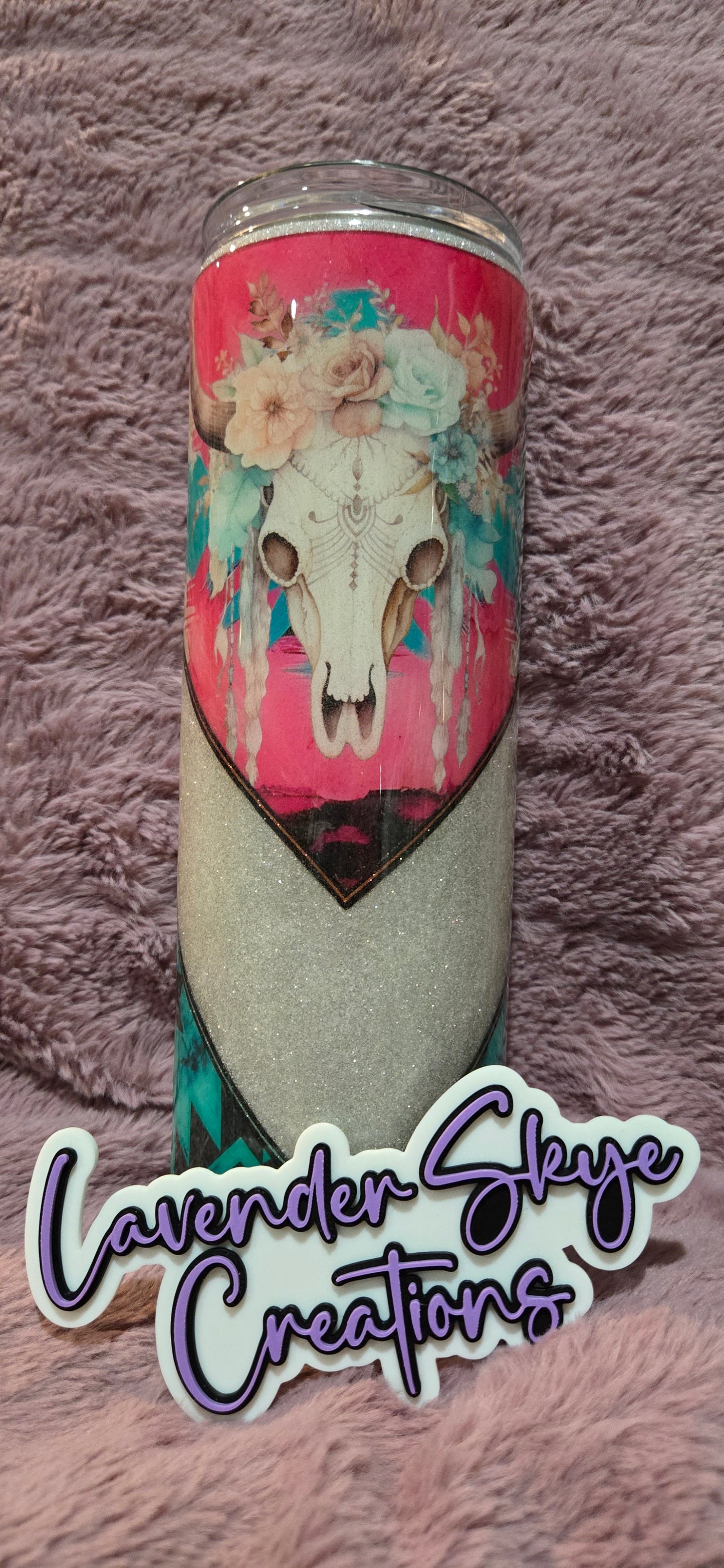 30oz Skinny {Pink/Teal Bull Skull}