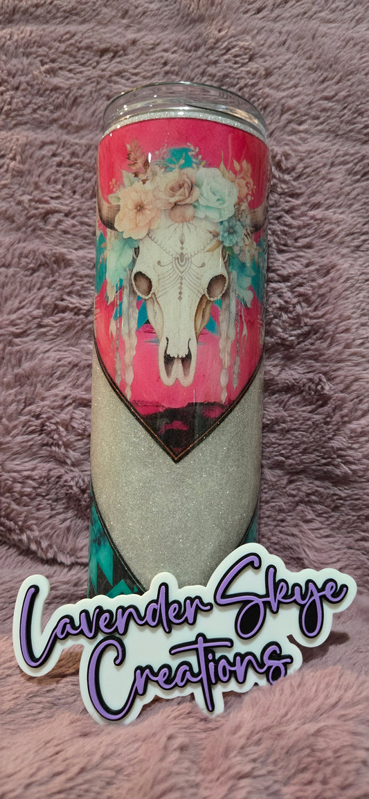 RTS 30oz Skinny {Pink/Teal Bull Skull}