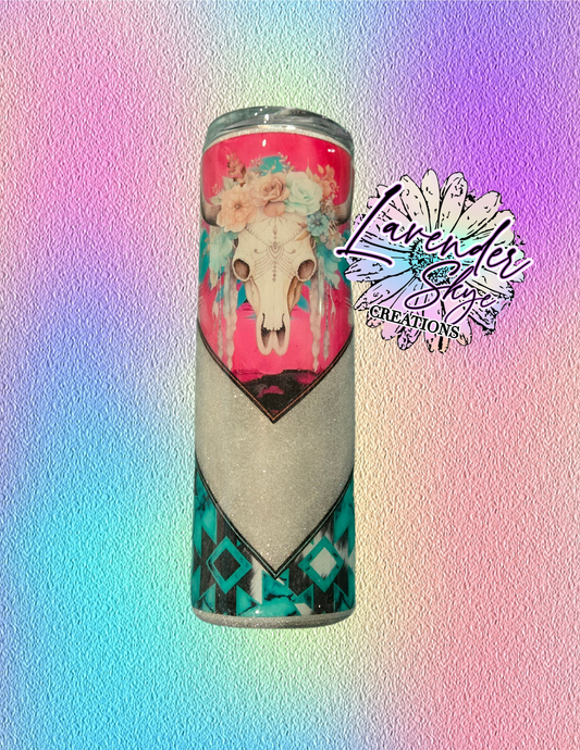 RTS 30oz Skinny {Pink/Teal Bull Skull}