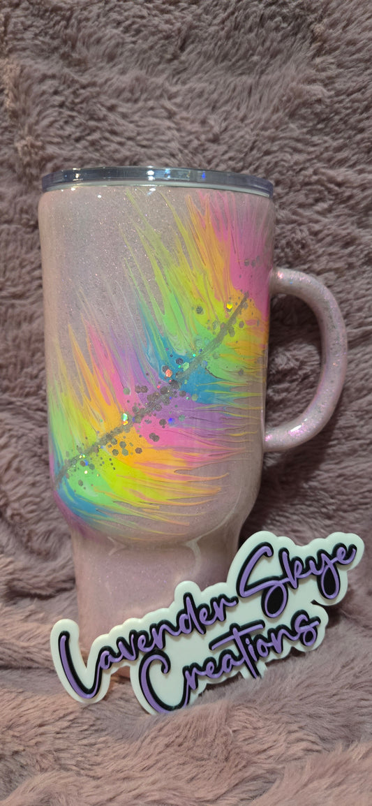 RTS 32oz Travel Mug {Pastel Feather w/ Glow}