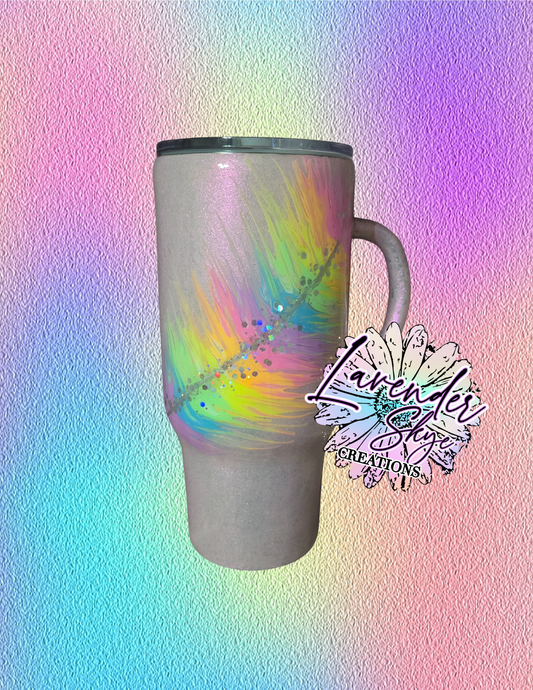 RTS 32oz Travel Mug {Pastel Feather w/ Glow}