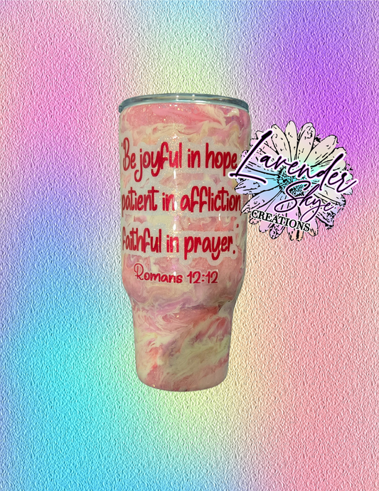 RTS 32oz Travel Mug {Romans 12:12 w/ Glow}