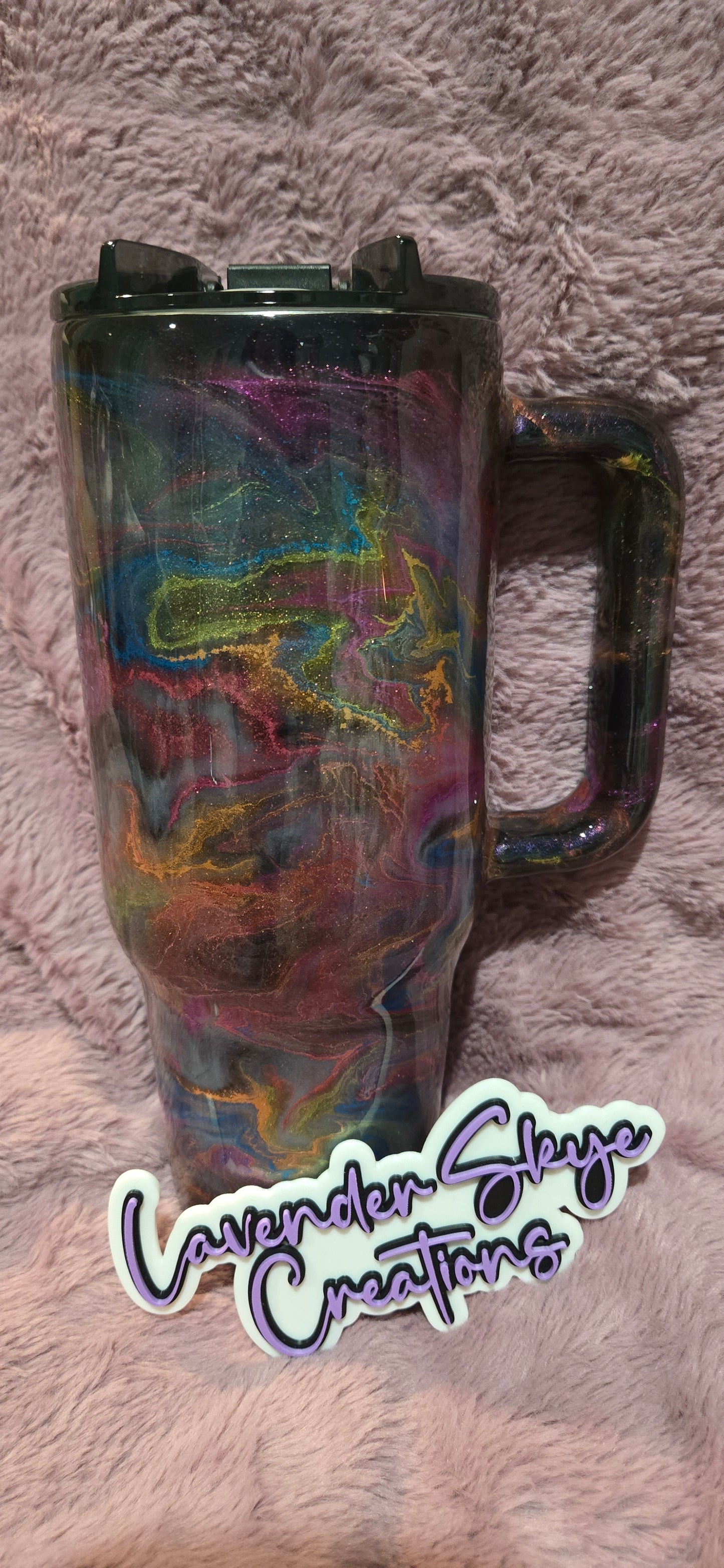 40oz Big Swig {Neon Chrome Ink Swirl w/ Glow}