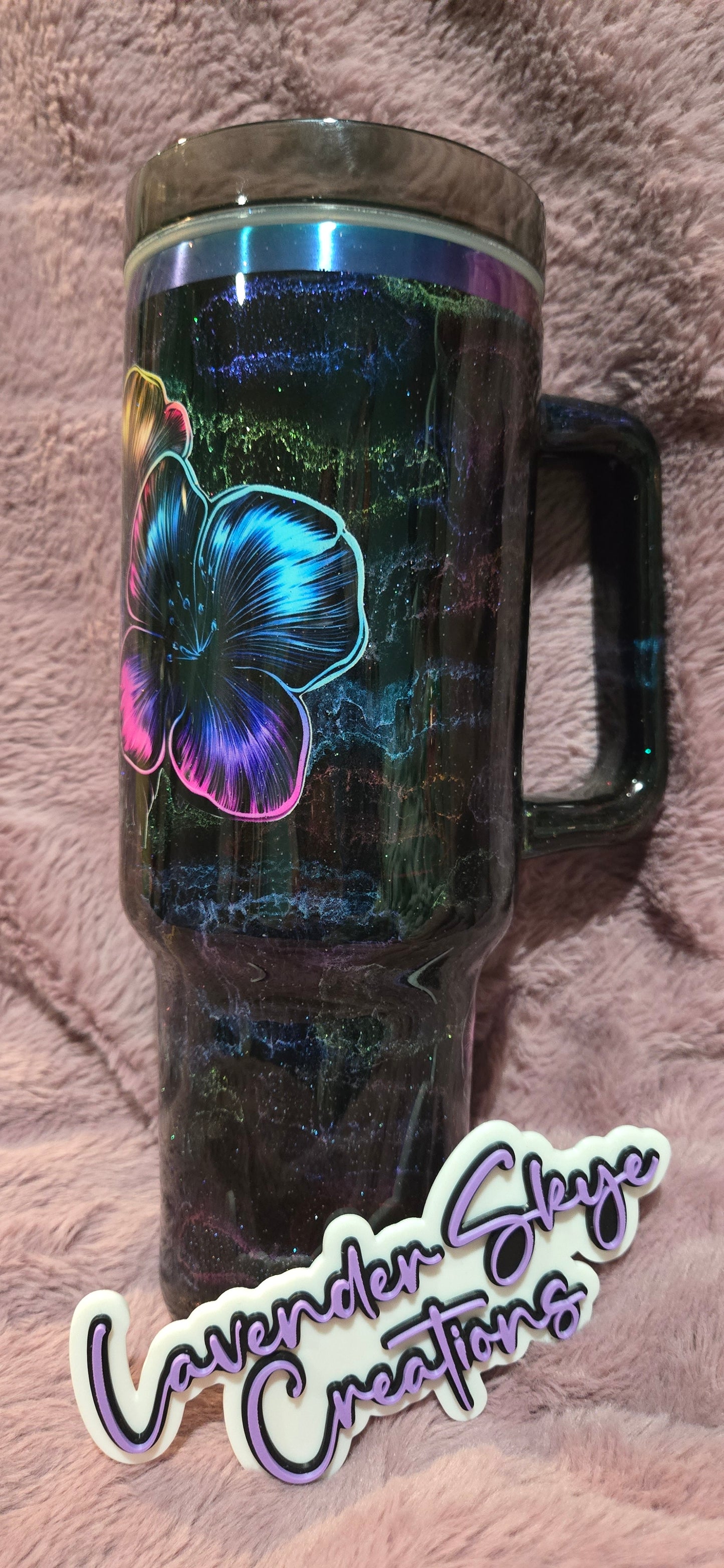 40oz Traveler {Bright Flower Ink Swirl}